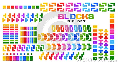 Big set of blocks toy in many colors Vector Illustration