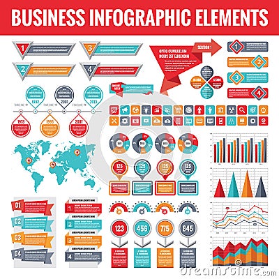 Big set of business infographic elements for presentation, brochure, web site and other projects. Abstract infographics templates Vector Illustration