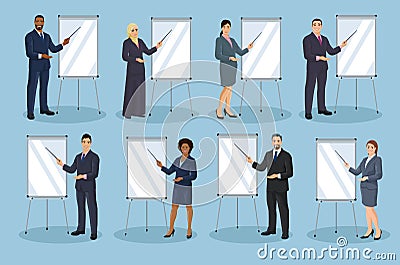 Big set of business people pointing to flipchart Vector Illustration