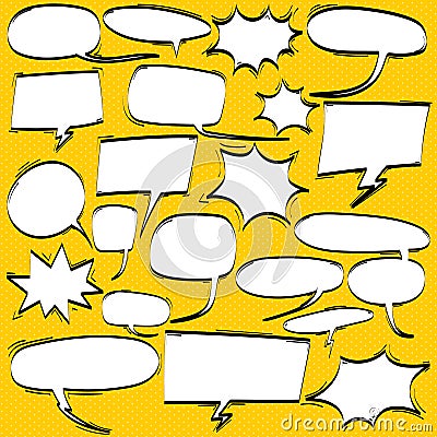 Big Set of Cartoon, Comic Speech Bubbles, Empty Dialog Clouds in Pop Art Style. Vector Illustration