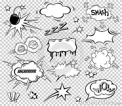 Big Set of Cartoon, Comic Speech Bubbles, Empty Dialog Clouds in Pop Art Style. Vector Illustration for Comics Book Vector Illustration