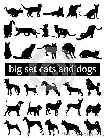 Big set cats and dogs. silhouettes Vector Illustration
