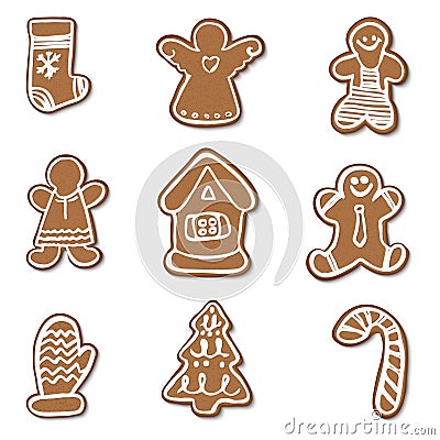 Big set Christmas gingerbread Vector Illustration