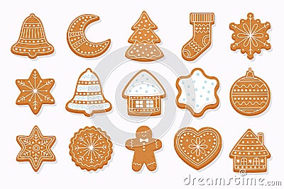 Big set Christmas gingerbread.Vector illustration. Vector Illustration