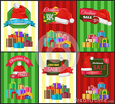 Big Set Christmas Sale Advertisement Promo Posters Vector Illustration