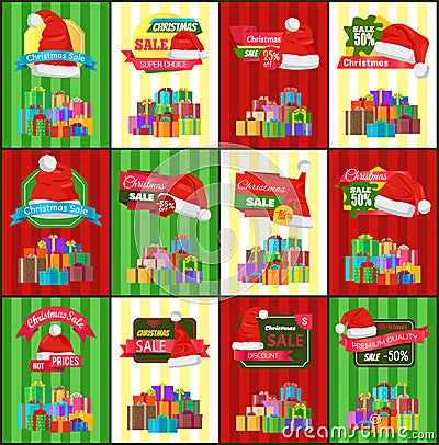 Big Set Christmas Sale Advertisement Promo Posters Vector Illustration