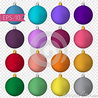 Big Set of colored Christmas balls. New Year. Celebration. Vector Illustration