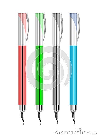 Big set of colored engineering and office pens Vector Illustration