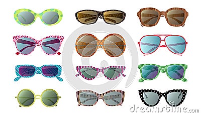 Big set of colorful sunglasses Vector Illustration