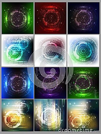 Big set of colorful technical backgrounds. Cartoon Illustration