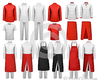 Big set of culinary clothing, white and red suits Vector Illustration