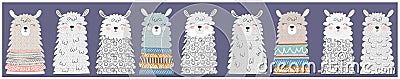 Big set of cute funny different llamasHand drawn vector illustration. Scandinavian style flat design Cartoon Illustration