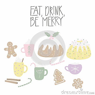 Sweet Christmas food set Vector Illustration