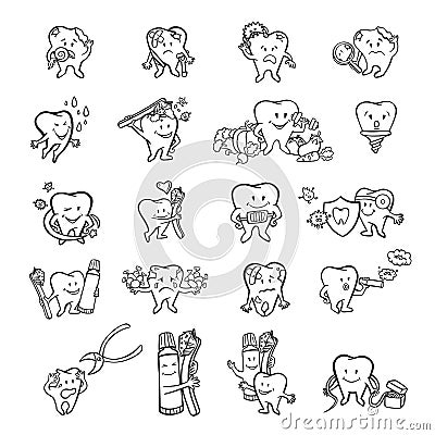 big set of dentist teeth, oral hygiene, vector Vector Illustration