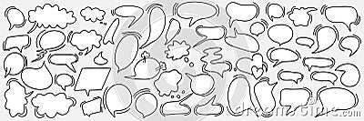 Big set of dialog boxes, different options are hand drawn. Collection of speech bubbles for conversation, dialogue Vector Illustration