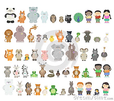 Big set of different animals. Zoo animals from different Continents Vector Illustration