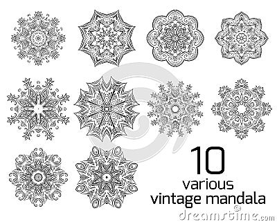 Big set of different vintage round patterns. Vector Illustration