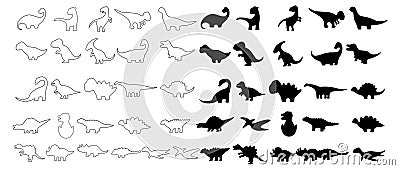 Big set of dinosaurs,Animals Bundle Coloring Forest , Head Animal, Big collection of decorative for kids,baby characters Vector Illustration