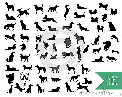 The big set of dog breeds silhouettes Vector Illustration