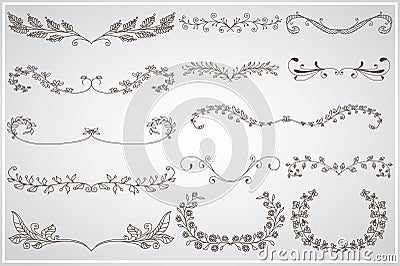 Big set of elegant calligraphic foliate borders Vector Illustration