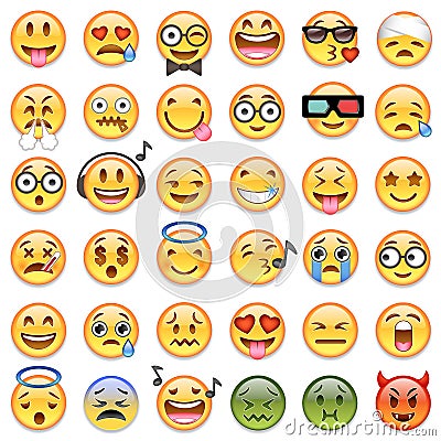 Big set of 36 emojis emoticons Vector Illustration