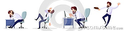 Big set with employee, businessman various emotions, mood, feelings at work. Vector Illustration