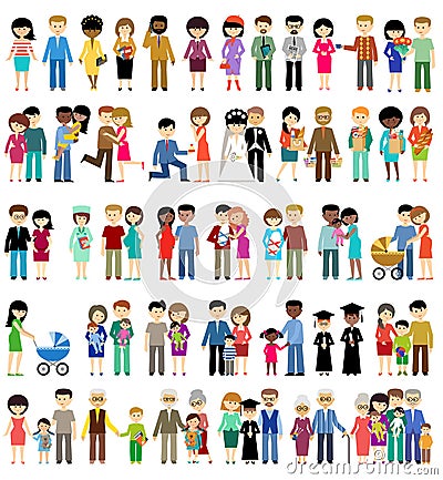 Big set of family life in style flat design Vector Illustration