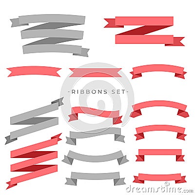 Big set of flat ribbons banner Vector Illustration