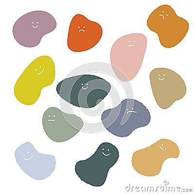 Big set geometric shape of pastel colored with face emotions. Vector Illustration