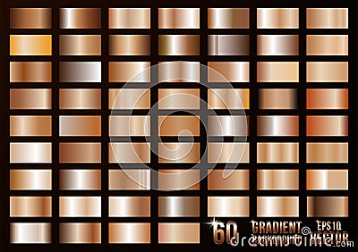 A big set of gradients. Brown, bronze colors, swatches collection. Vector Illustration