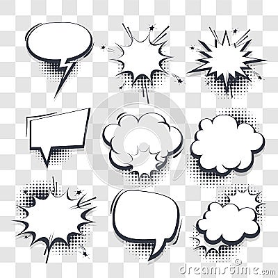 Big set hand drawn effects comic speech bubbles Stock Photo