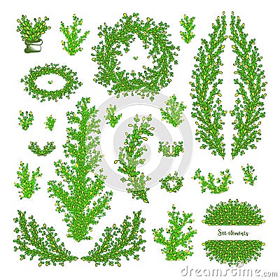 Big set of hand drawn vector twigs and branches with leaves Vector Illustration