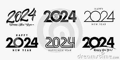 Big Set of 2024 Happy New Year black logo text design Vector Illustration