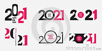 Big Set of 2021 Happy New Year logo text design Vector Illustration