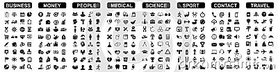 Big set icons by category: business, money, people, medical, science, sport, contact, travel, and many more for any cases of life Vector Illustration