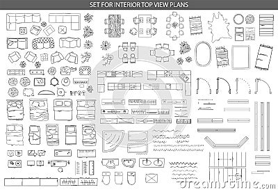 Big set of icons for Interior top view plans Vector Illustration