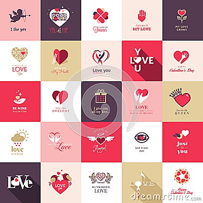 Big set of icons for Valentines day Vector Illustration