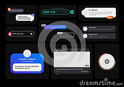 Big Set of Incoming Messages and Notifications Illustrations. Social Media UI in Minimalistic Design. Empty Space for Vector Illustration