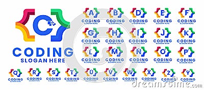 Big set of Initial letter with Coding logo design. Coding Identity logo vector template collections Vector Illustration
