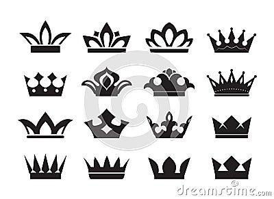 Big Set of king crowns icon on black background. Vector Illustration Stock Photo