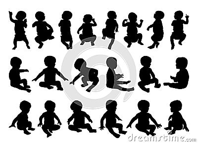 Big set of little baby silhouettes Stock Photo