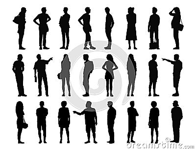 Big set of men and women standing silhouettes 3 Stock Photo