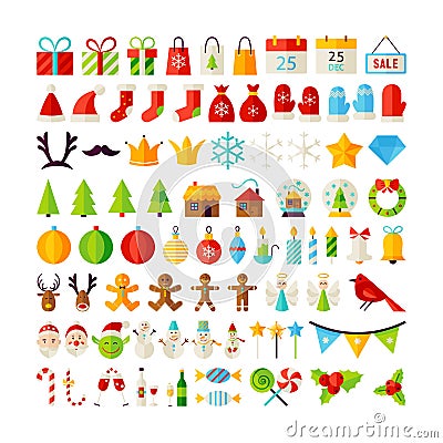 Big Set Merry Christmas Objects Vector Illustration