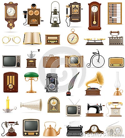 Big set of much objects retro old vintage icons stock vector ill Vector Illustration