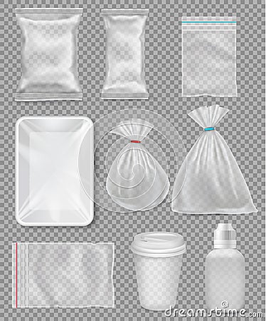 Big set of polypropylene plastic packaging - Vector Illustration