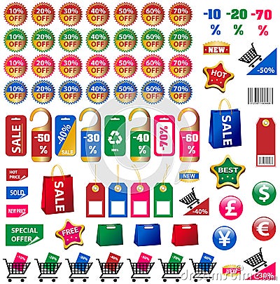 Big set of price tags and stickers Vector Illustration