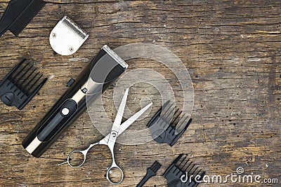 Big Set Of Professional Black Barber Tools. Barber Shop. Hairdresser Concept. Hairdresser salon equipment concept, hairdressing Stock Photo