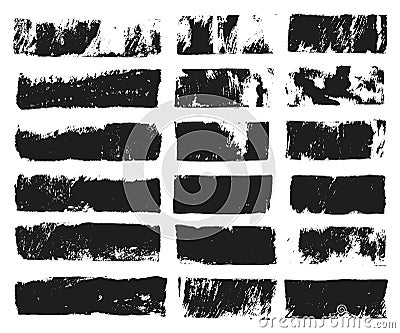 Big set of rectangular text box. Grunge paint stripe. Vector brush stroke. Black grunge spots with place for your text Vector Illustration