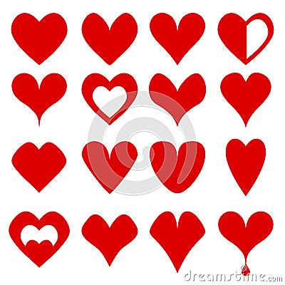 Big set of red heart love symbol icon on white, stock vector ill Vector Illustration