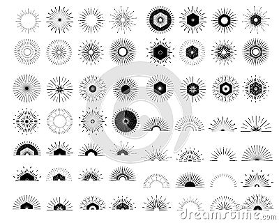 Big set of Retro Sun burst shapes. Vintage logo, labels, badges. Vector Illustration